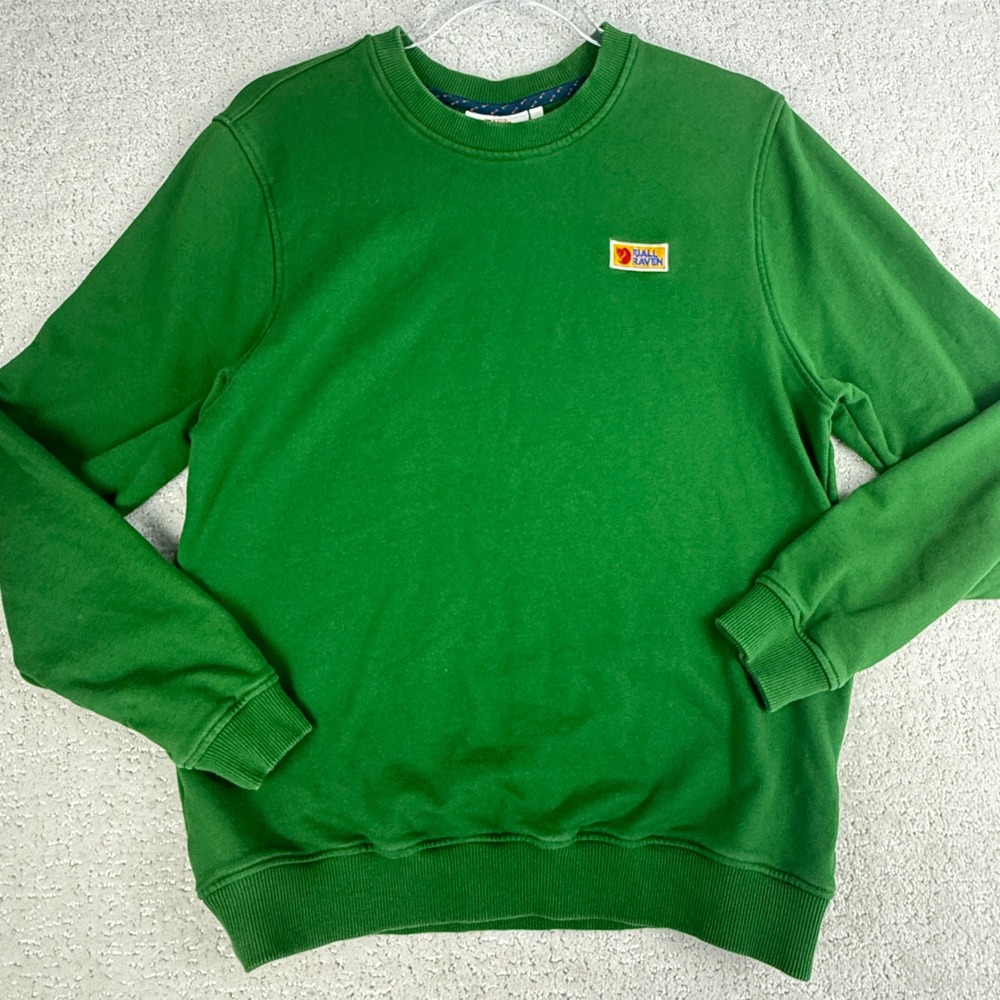 Fjallraven Vardag Sweater Men S Green Logo Patch Crew Neck Organic Cotton